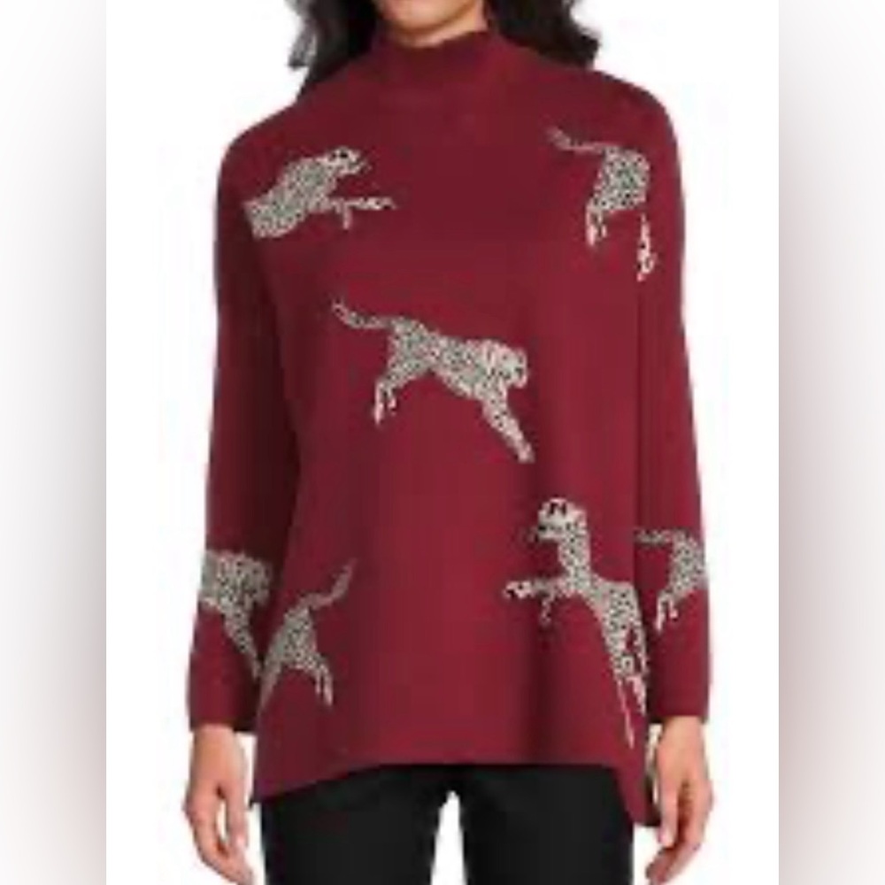 ❤️Entro Gant Burgundy Leopard-Dog Intarsia Crewneck Sweater❤️